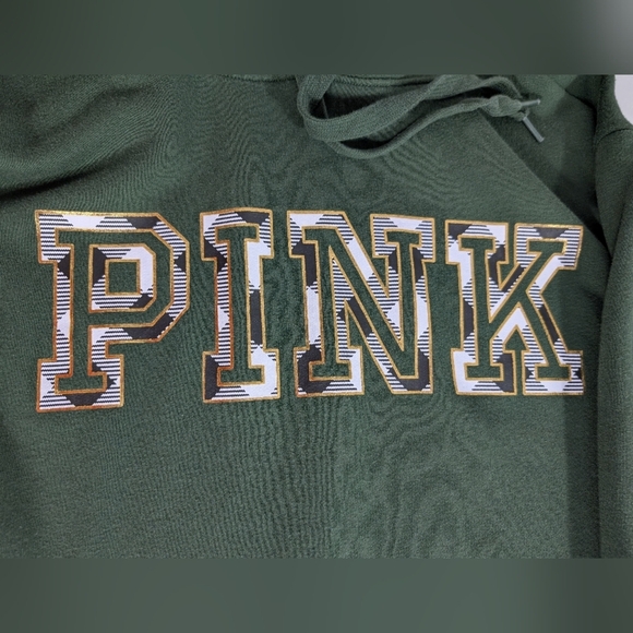 Victoria's Secret PINK Pullover Hoodie with Gold Trimmed Logo Green Size Large - Picture 3 of 7